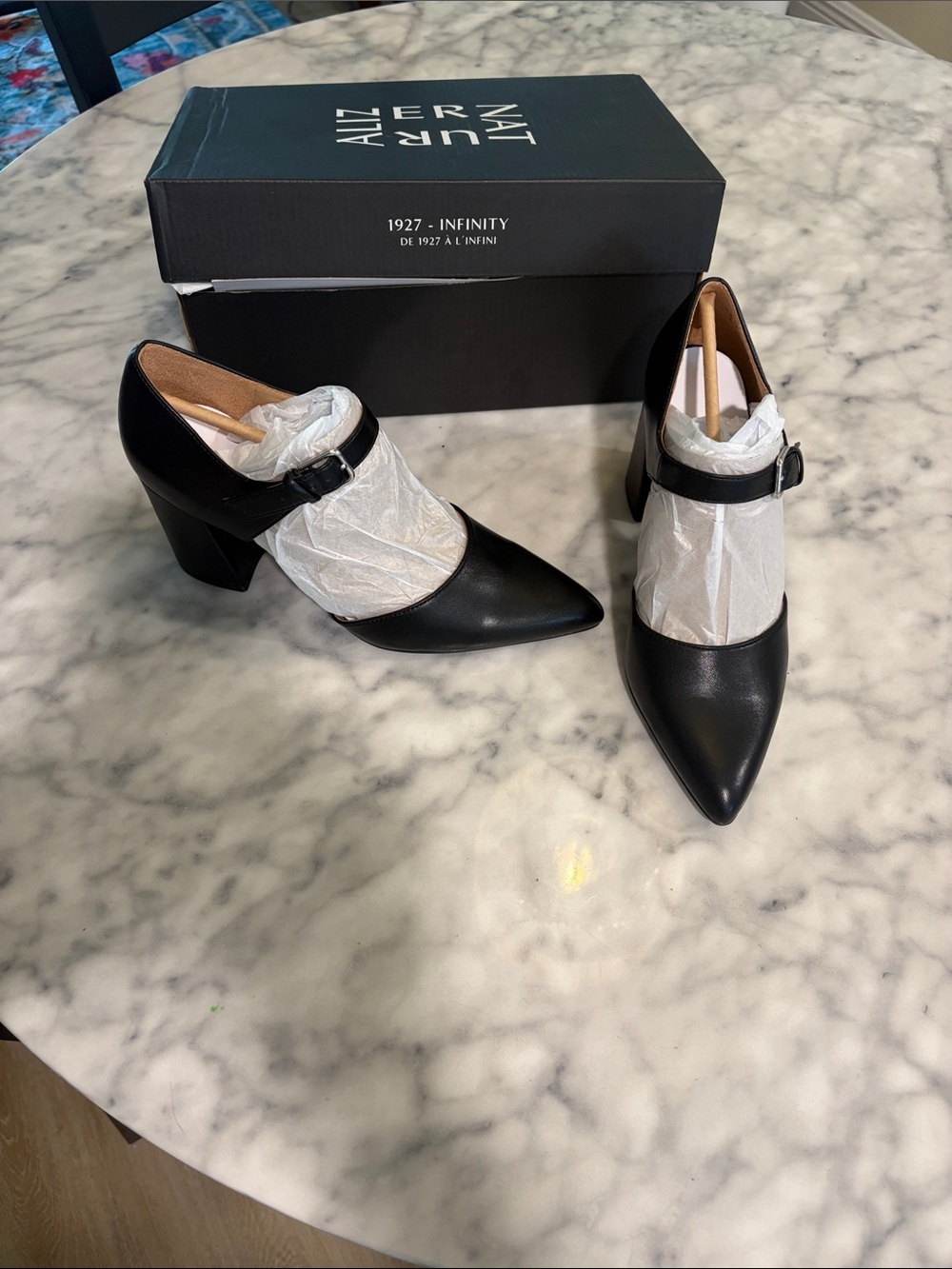 Naturalizer Black Pointed Mary Jane Block Heel Pumps